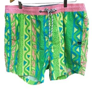Party Pants Men's XXL Printed Neon Swim Trunks Shorts Retro 90s Print